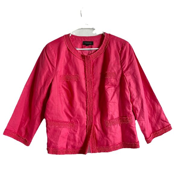 NWT Talbots Blazer Cotton Linen Blend Snap Buttons 3/4 Sleeve Jacket Pink Sz 14 - Picture 1 of 9